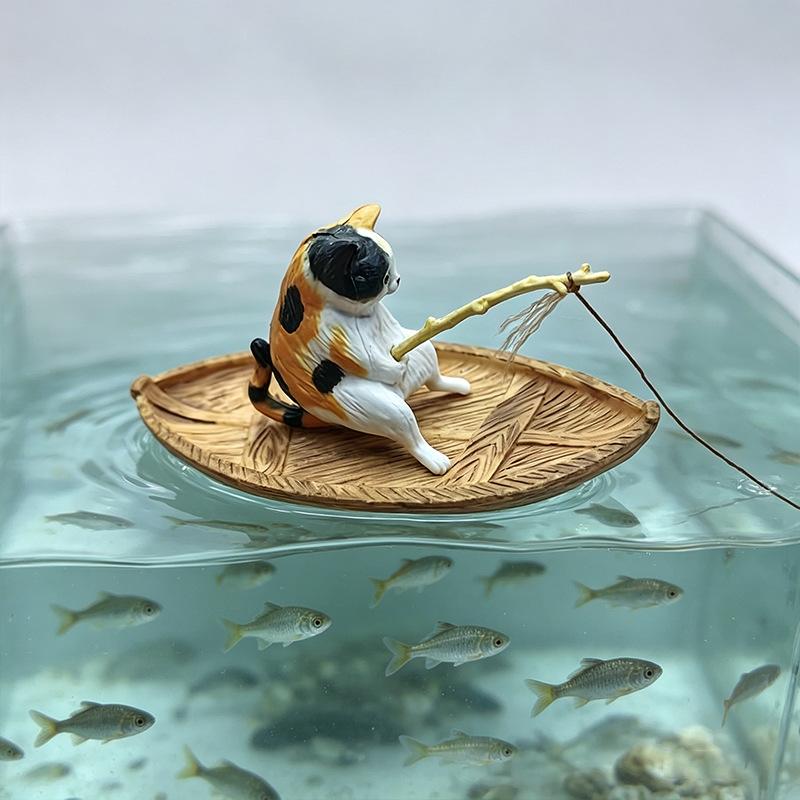 1개의 창의적인 레진 고양이 낚시 보트 어항 장식품으로 - Aquarium Marineland 리뷰 및 가격